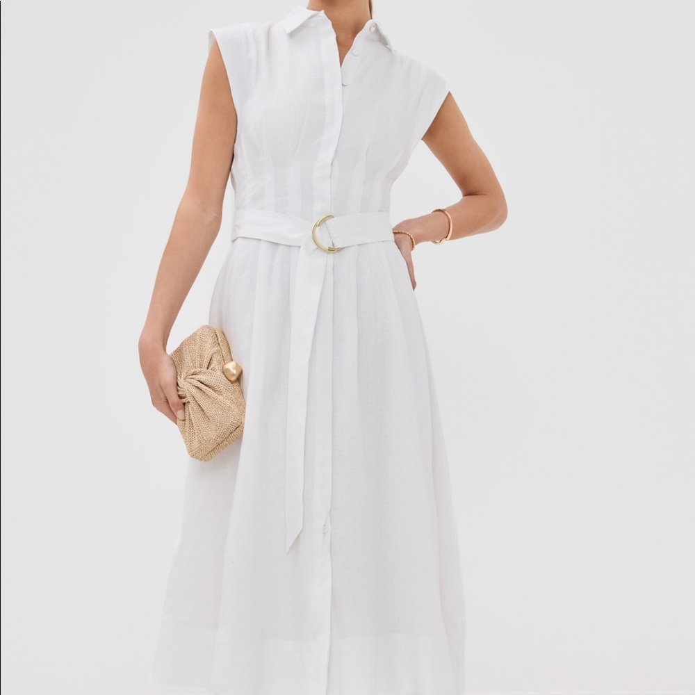 Veronica Beard Loreta Linen Belted Midi Shirtdress